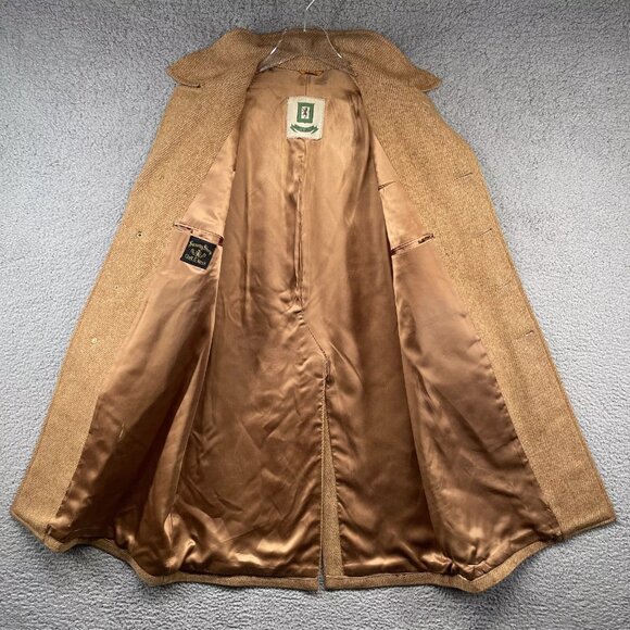 Vintage Grenadier Mens 40 Wool Tweed Single Breasted Over Coat Tan Brown 1960s - Picture 8 of 16
